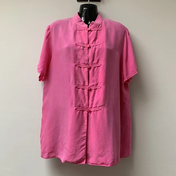 Vintage 90s St Michael pink shirt fits uk 14 mandarin collar frog fastening - Picture 2 of 11